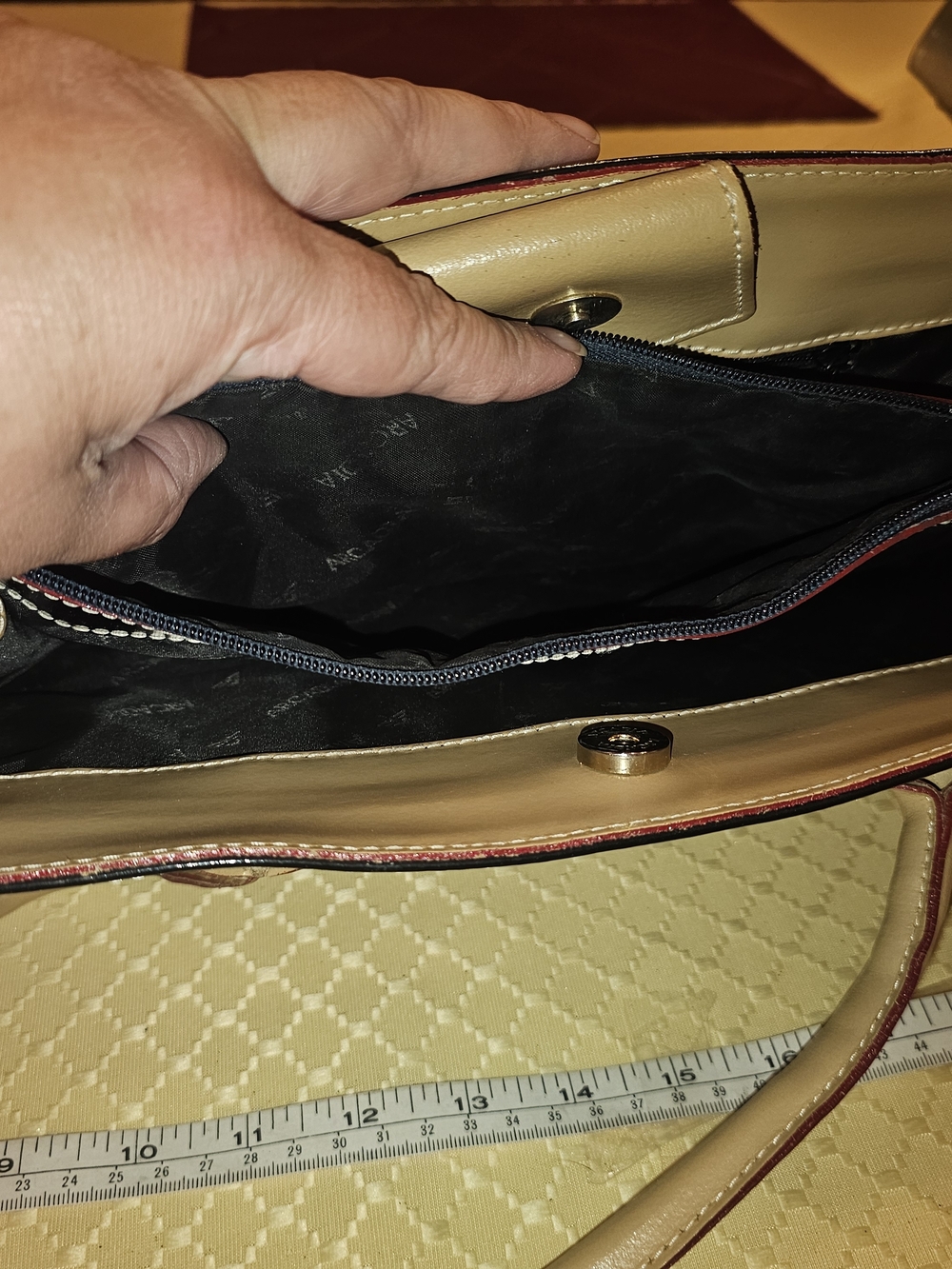 Arcadia Black Patent Tote with Cream Trim - Heavily Discounted Due To Damage - Picture 12 of 13